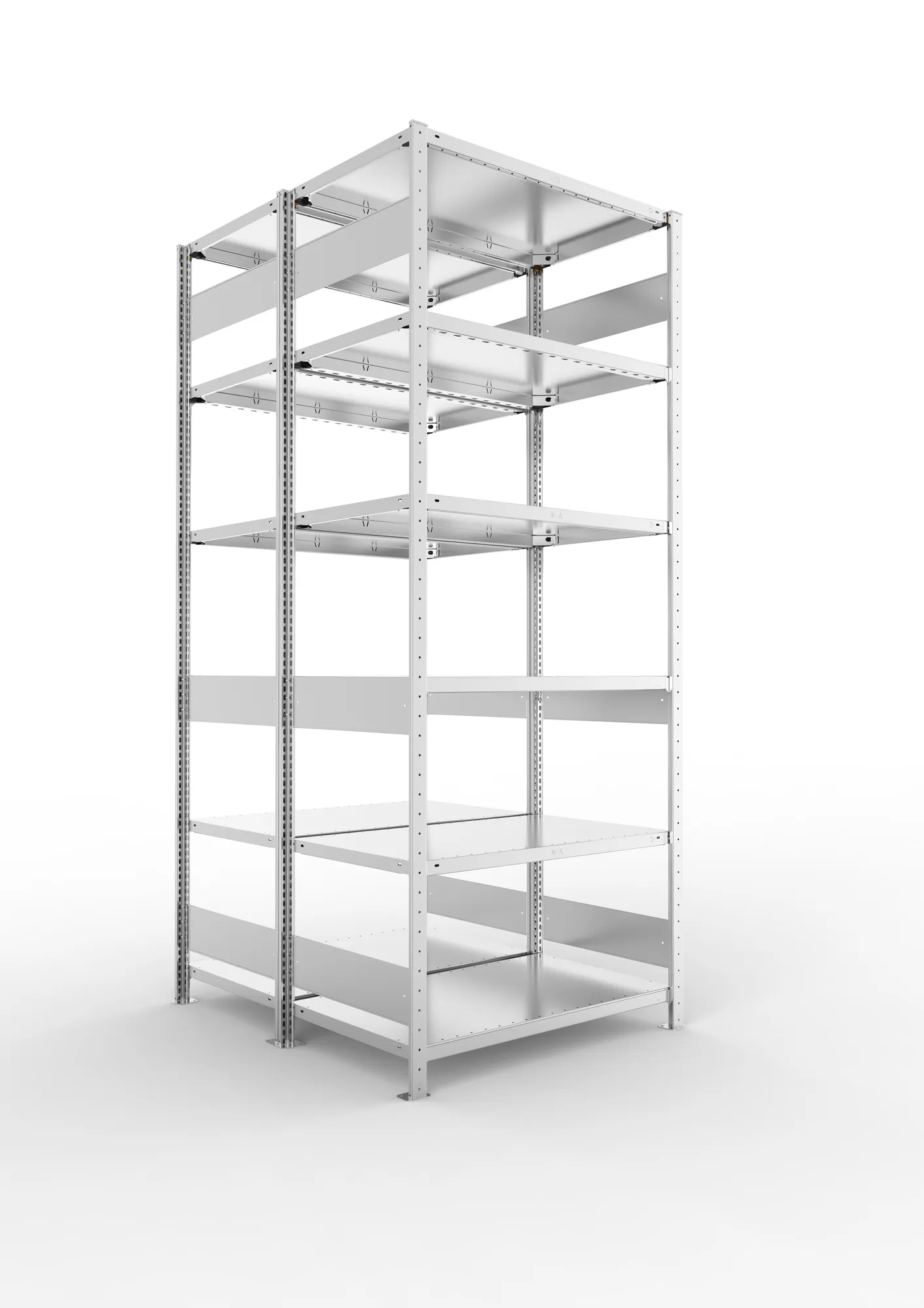META CLIP S3 | Fachbodenregal | Doppel-Grundregal | 2500 x 1000 x 600 mm | Fachlast 150 kg | 5+1 Ebenen | Längsriegel | verzinkt