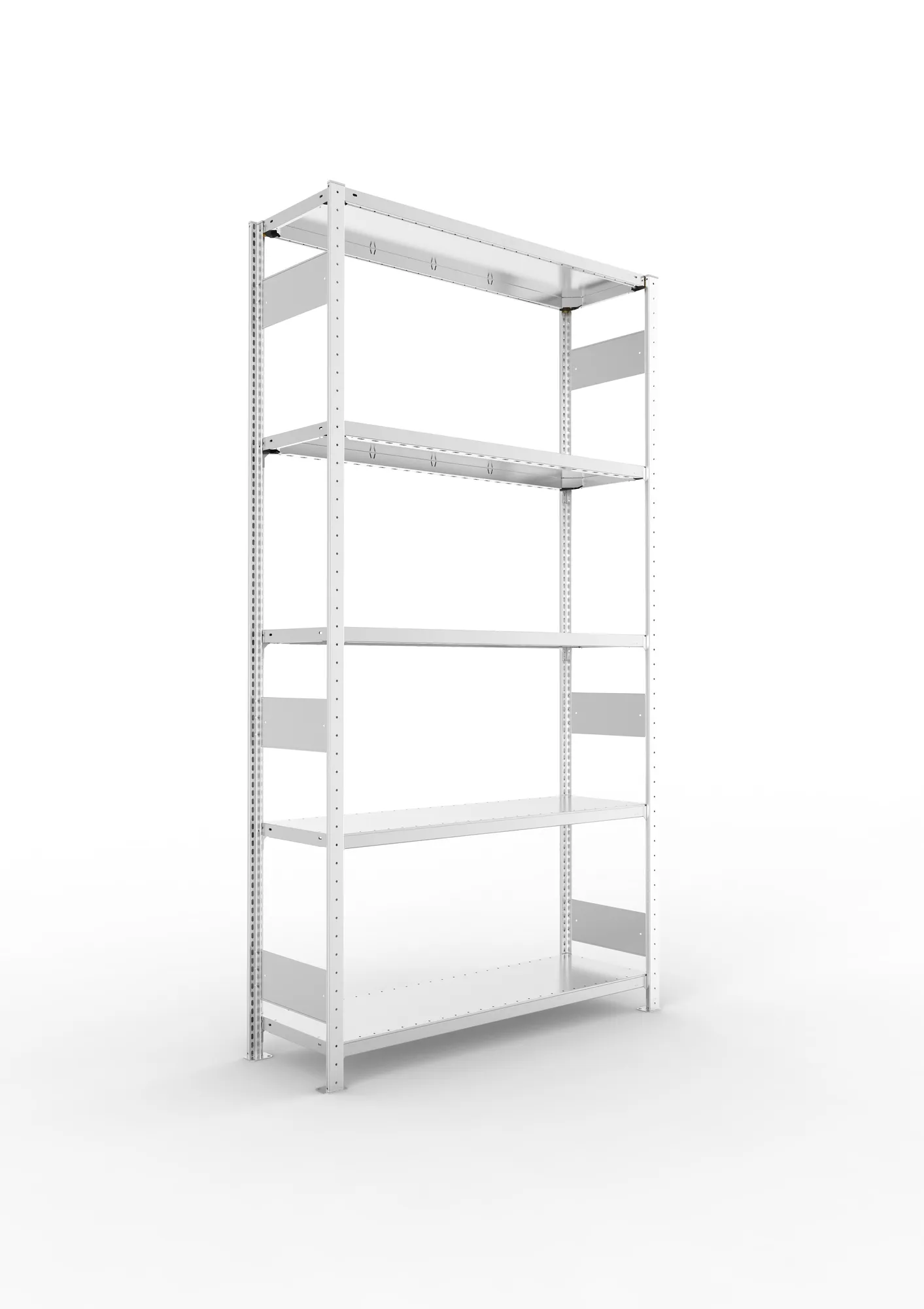 META CLIP S3 | Fachbodenregal | Grundregal | 2500 x 1300 x 400 mm | Fachlast 230 kg | 4+1 Ebenen | Längsriegel | verzinkt