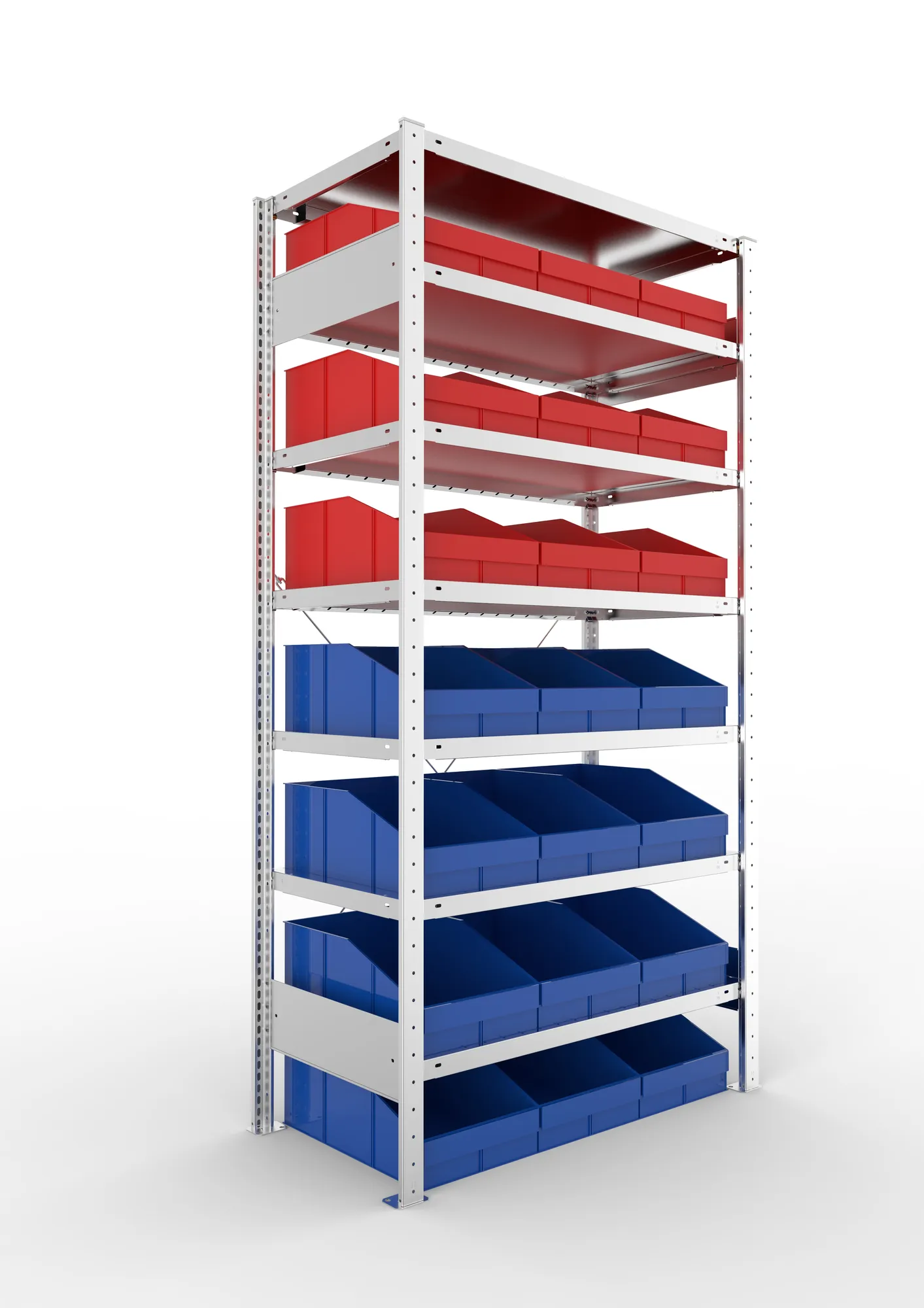 Quick S3 shelv. St 2000 x 1000 x 500 pre-galv. with plastic bins