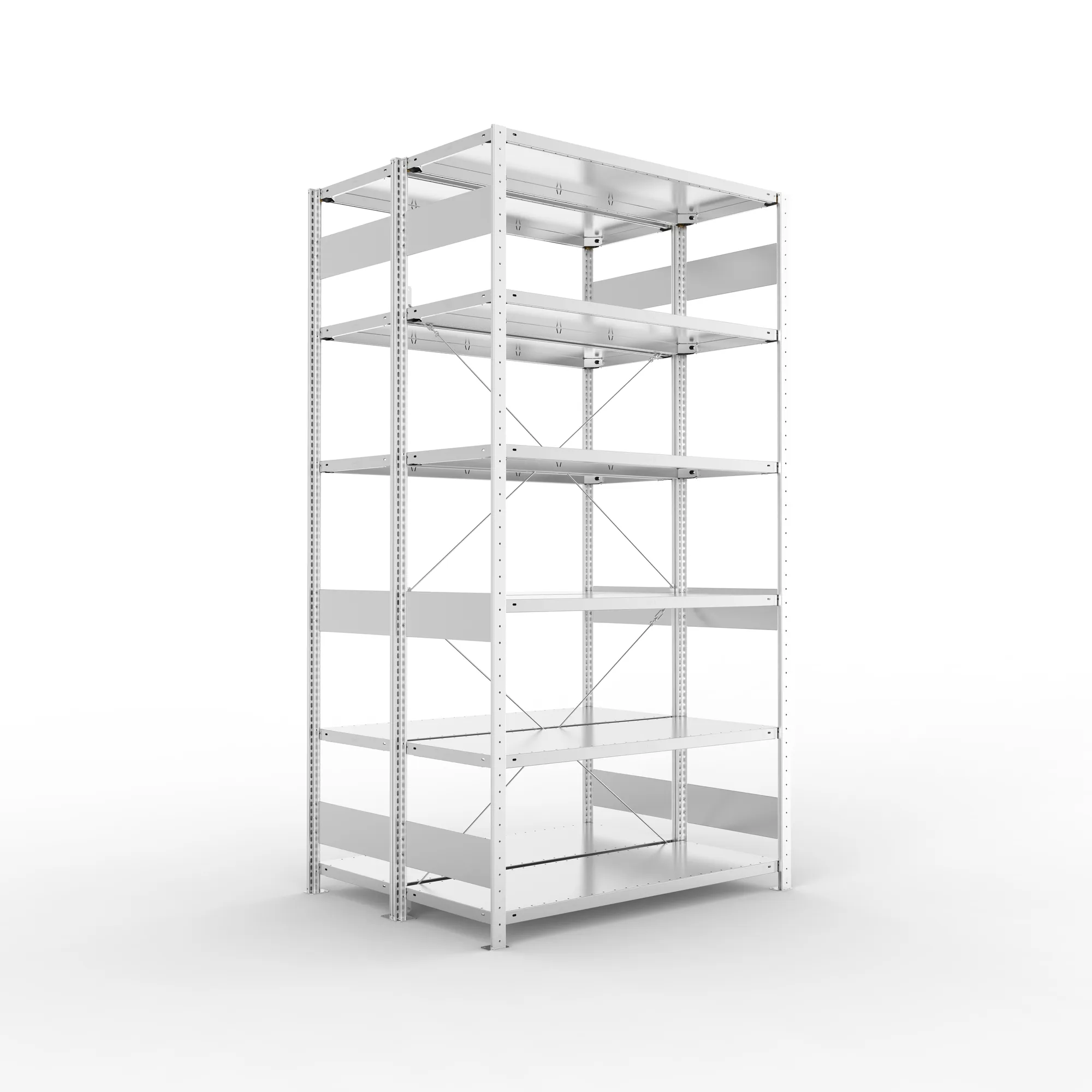 META CLIP S3 | Fachbodenregal | Doppel-Grundregal | 2500 x 1300 x 500 mm | Fachlast 230 kg | 5+1 Ebenen | verzinkt