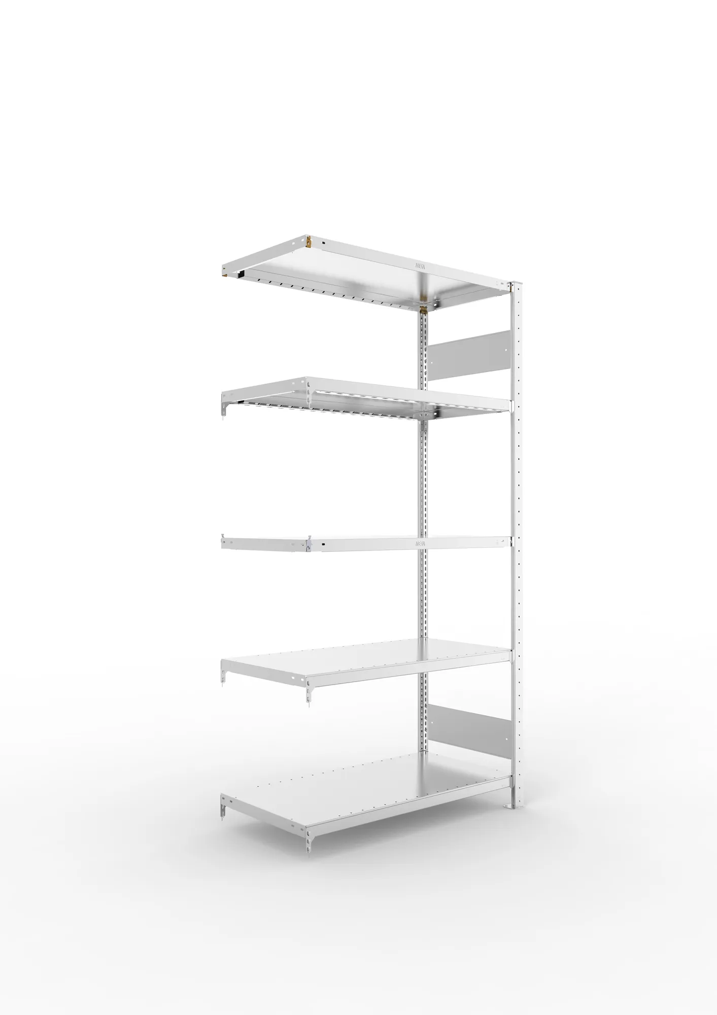 META CLIP S3 | Fachbodenregal | Anbauregal | 2000 x 1000 x 600 mm | Fachlast 230 kg | 4+1 Ebenen | Längsriegel | verzinkt