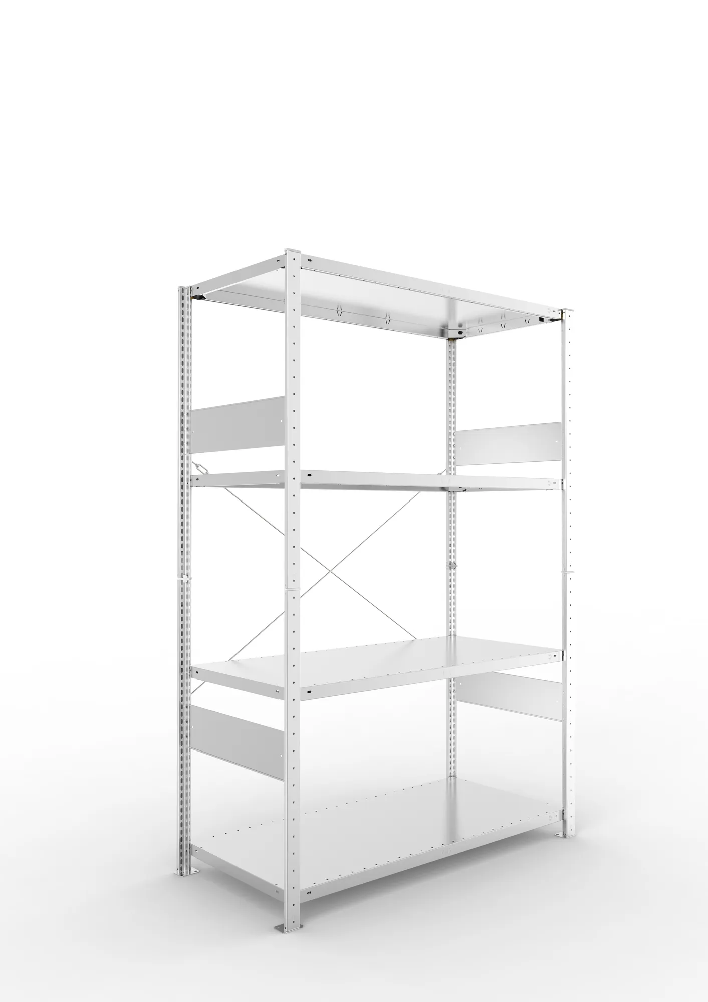 META CLIP SPLIT | Fachbodenregal | Grundregal | 2000 x 1300 x 600 mm | Fachlast 230 kg | 3+1 Ebenen | verzinkt