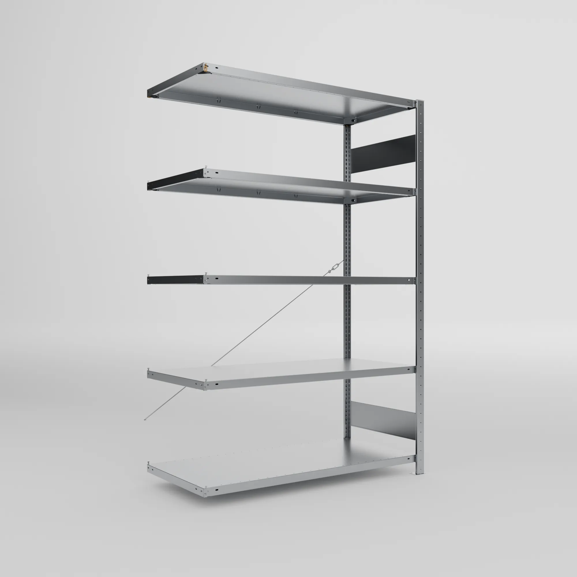 META CLIP S3 | Fachbodenregal | Anbauregal | 2000 x 1300 x 600 mm | Fachlast 230 kg | 4+1 Ebenen | verzinkt