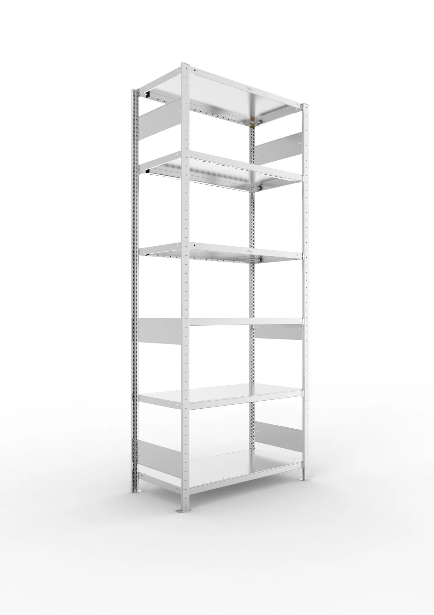 META CLIP S3 | Fachbodenregal | Grundregal | 2500 x 1000 x 500 mm | Fachlast 230 kg | 5+1 Ebenen | Längsriegel | verzinkt