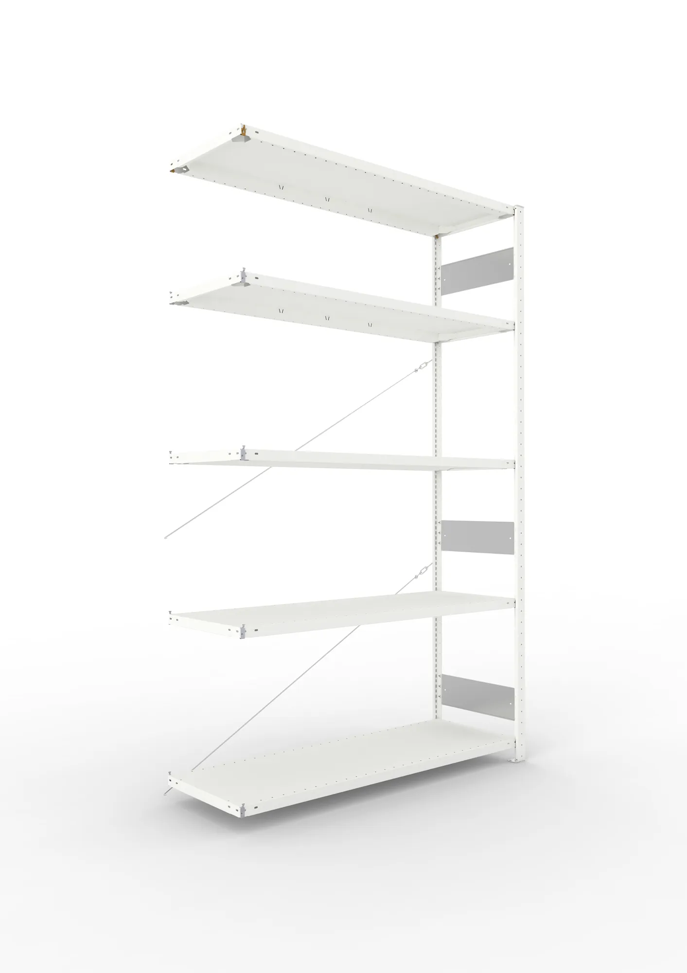 META CLIP S3 | Fachbodenregal | Anbauregal | 2500 x 1500 x 500 mm | Fachlast 200 kg | 3+1 Ebenen | RAL 7035