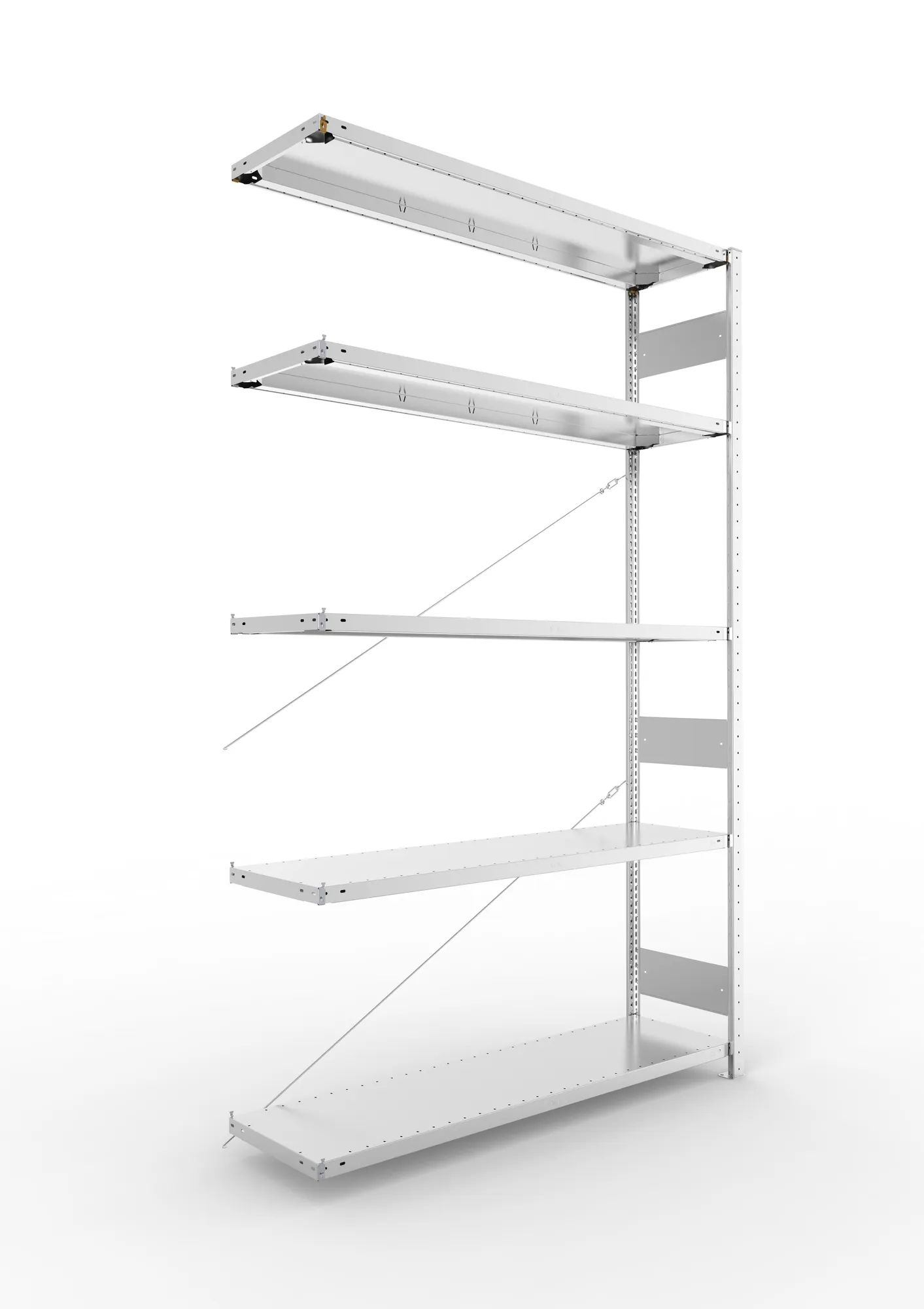 META CLIP S3 | Fachbodenregal | Anbauregal | 2500 x 1500 x 400 mm | Fachlast 200 kg | 4+1 Ebenen | verzinkt