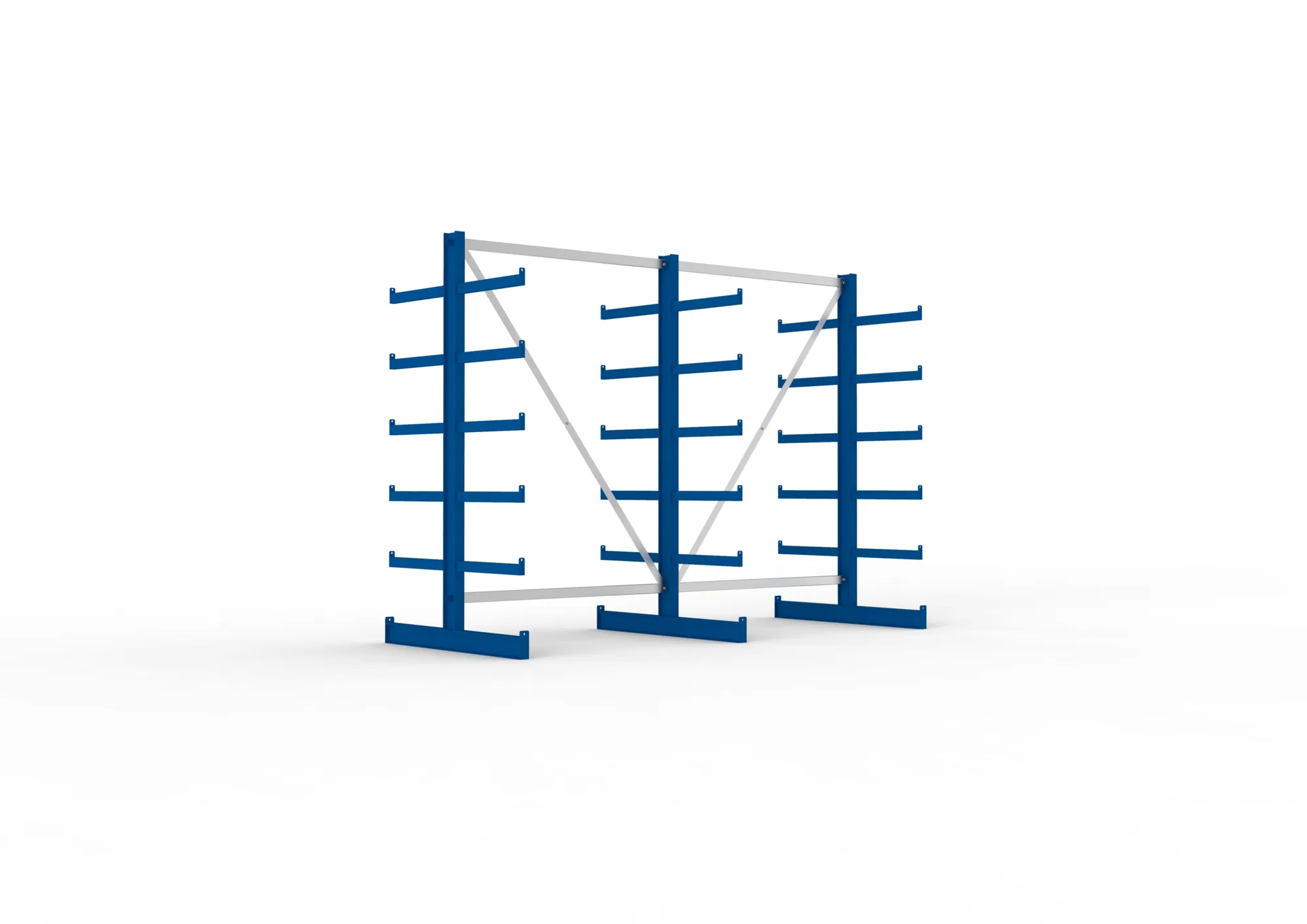 META ATLAS ST | Kragarmregal | 2 Felder | 2000 x 2700 x 500 mm | Armlast 200 kg | doppelseitig | 5+1 Ebenen | RAL 5010