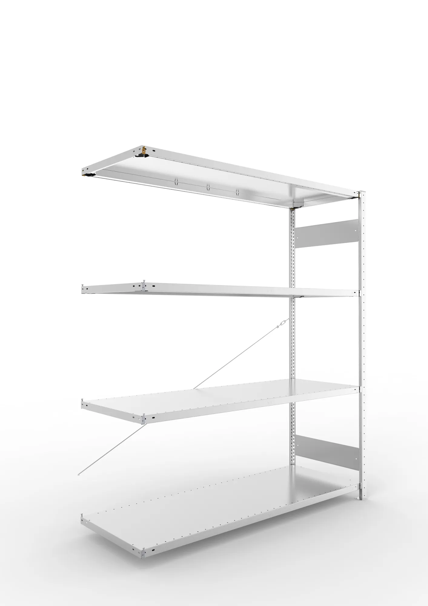 META CLIP S3 | Fachbodenregal | Anbauregal | 2000 x 1700 x 600 mm | Fachlast 200 kg | 3+1 Ebenen | verzinkt