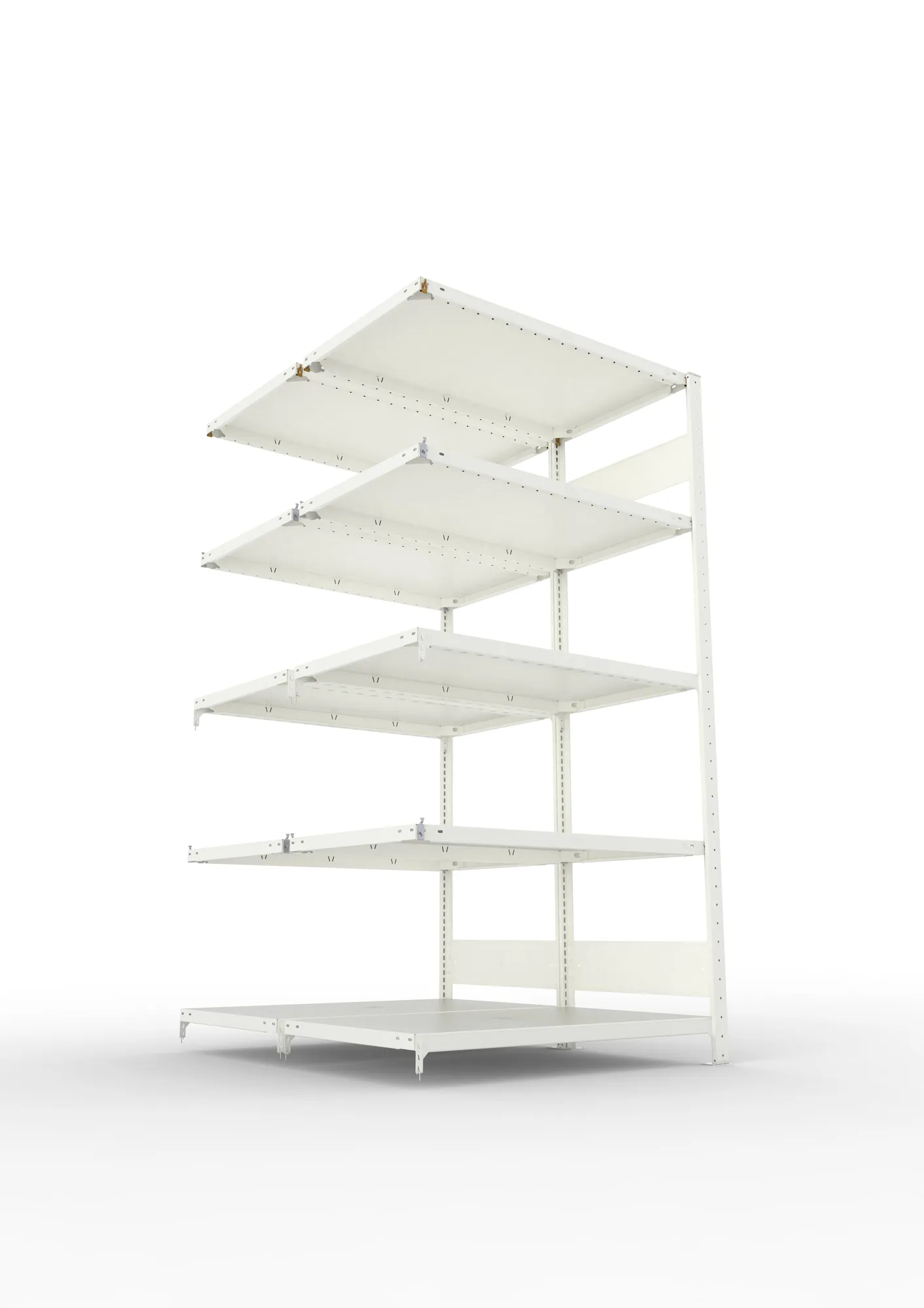 META CLIP S3 | Fachbodenregal | Doppel-Anbauregal | 2000 x 1000 x 600 mm | Fachlast 150 kg | 4+1 Ebenen | Längsriegel | RAL 7035