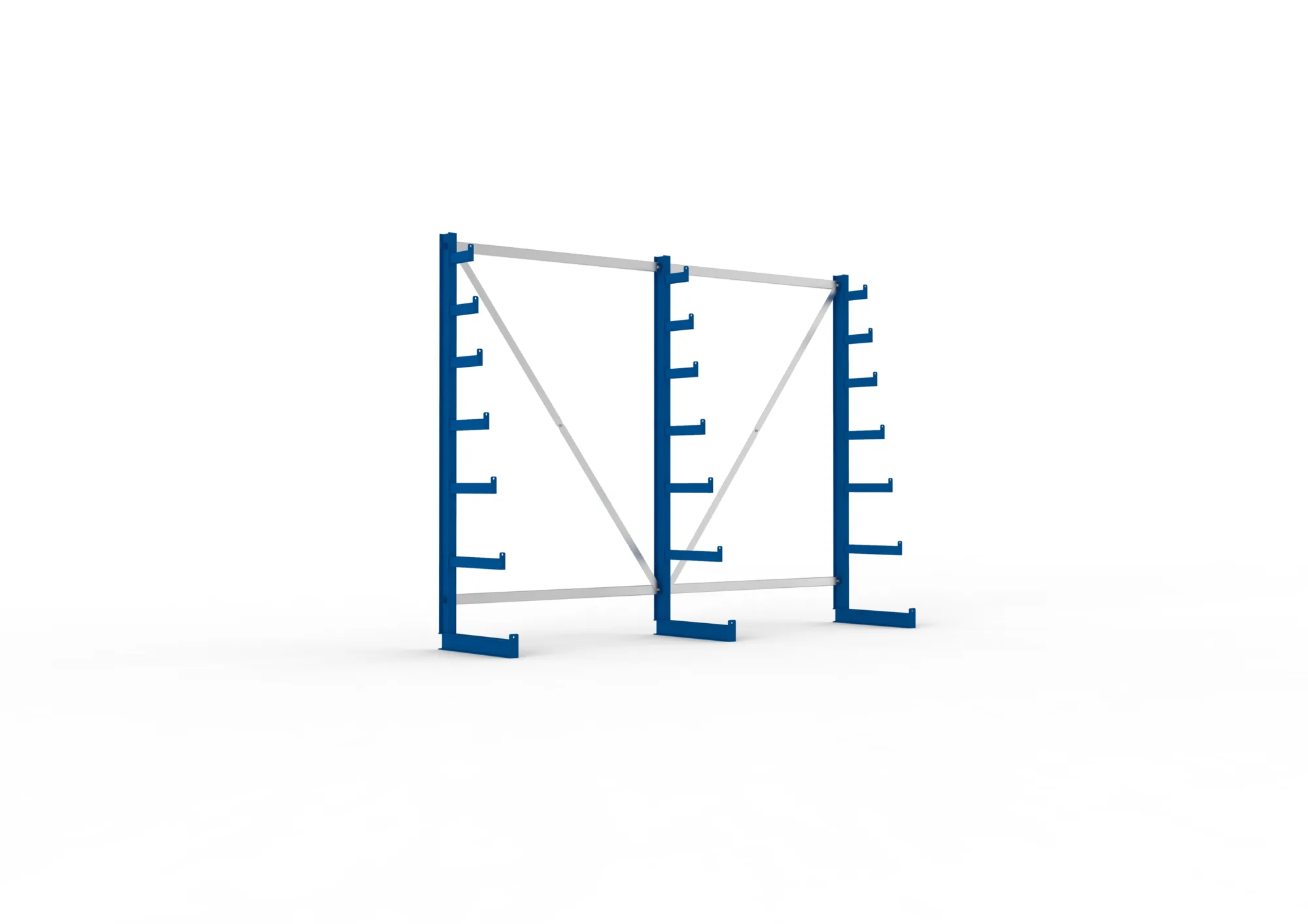 META ATLAS ST | Langgutregal | 2 Felder | 2000 x 2700 x 500 mm | Armlast 200 kg | einseitig | 6+1 Ebenen | RAL 5010