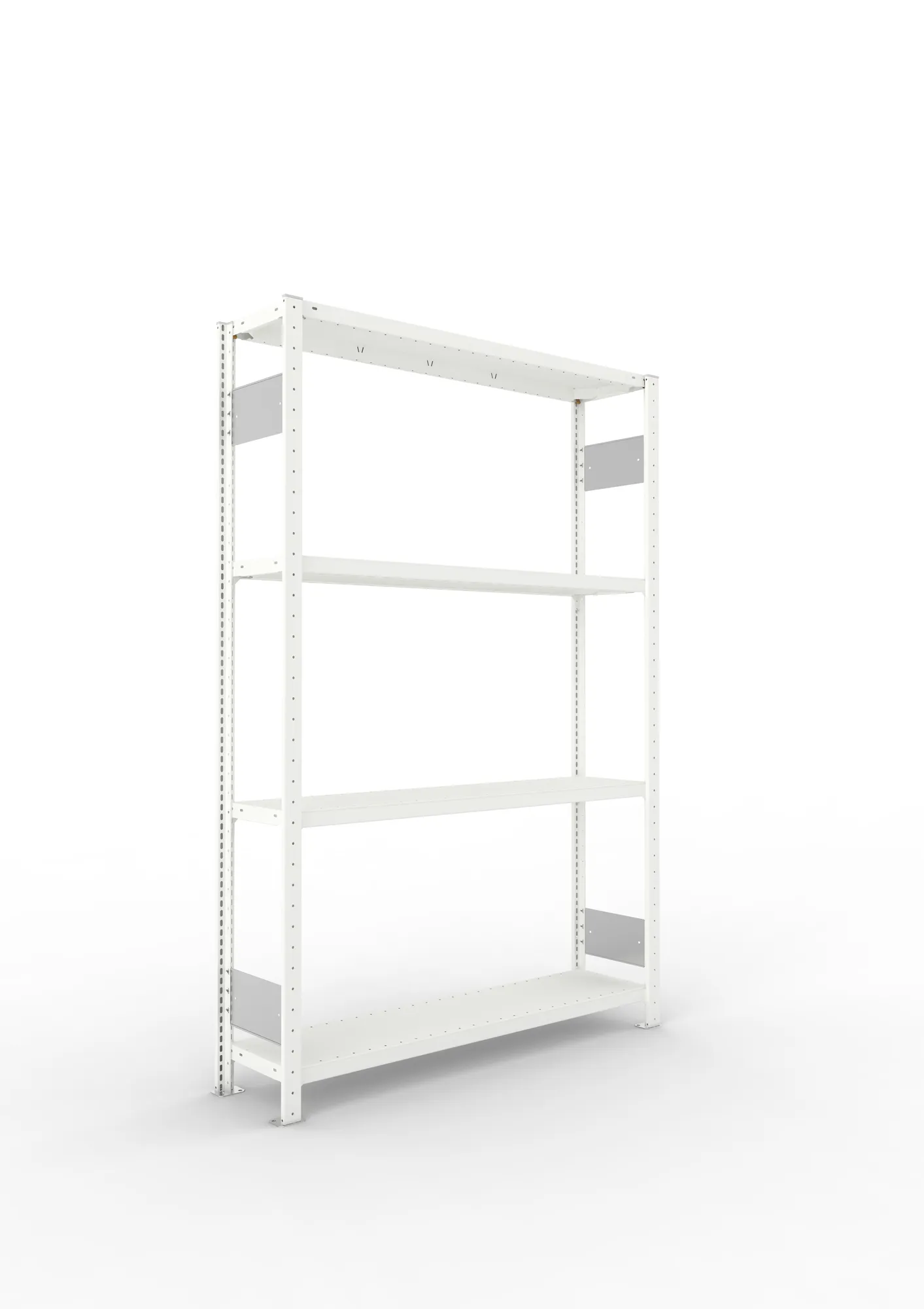 META CLIP S3 | Fachbodenregal | Grundregal | 2000 x 1300 x 300 mm | Fachlast 230 kg | 3+1 Ebenen | Längsriegel | RAL 7035