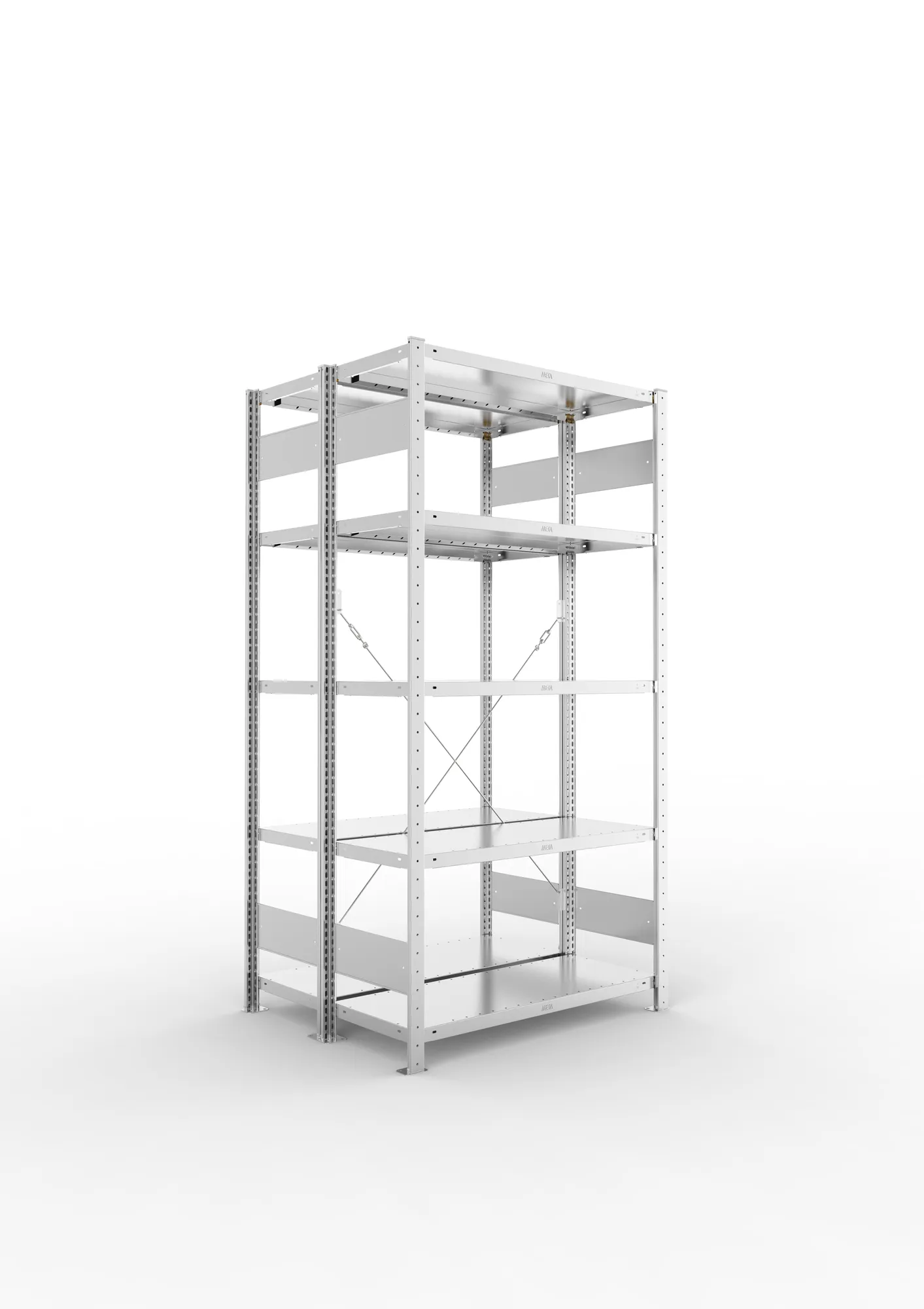 META CLIP | Fachbodenregal | Doppel-Grundregal | 2000 x 1000 x 400 mm | Fachlast 230 kg | 4+1 Ebenen | verzinkt
