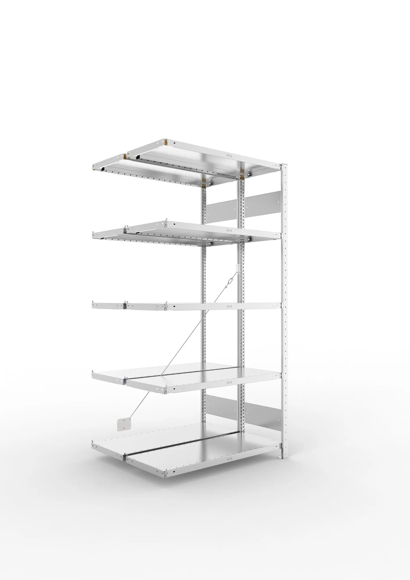 META CLIP S3 | Fachbodenregal | Doppel-Anbauregal | 2000 x 1000 x 400 mm | Fachlast 230 kg | 4+1 Ebenen | verzinkt