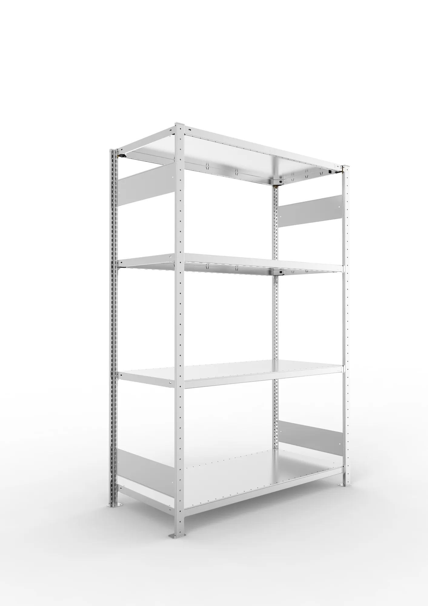 META CLIP S3 | Fachbodenregal | Grundregal | 2000 x 1300 x 600 mm | Fachlast 230 kg | 3+1 Ebenen | Längsriegel | verzinkt